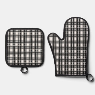 Schwarz-Weiß-Muster Tartan-Geometrie überprüft Ofenhandschuh & Topflappen-Set