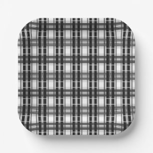 Schwarz-Weiß-Muster Tartan-Geometrie überprüft Pappteller