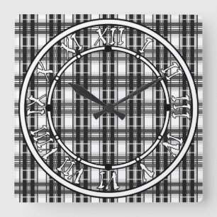 Schwarz-Weiß-Muster Tartan-Geometrie überprüft Quadratische Wanduhr