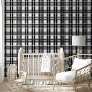 Schwarz-Weiß-Muster Tartan-Geometrie überprüft Tapete