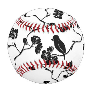 Schwarz-Weiß-Muster Vögel auf Kirschblüten Baseball