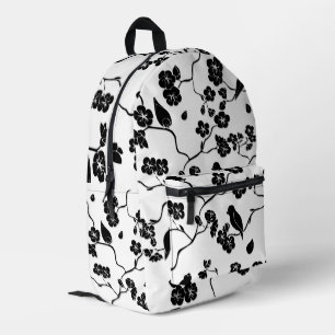 Schwarz-Weiß-Muster Vögel auf Kirschblüten Bedruckter Rucksack