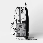 Schwarz-Weiß-Muster Vögel auf Kirschblüten Bedruckter Rucksack (Rechts)