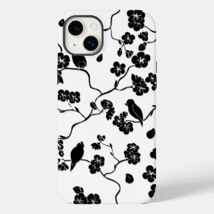 Schwarz-Weiß-Muster Vögel auf Kirschblüten Case-Mate iPhone 14 Plus Hülle