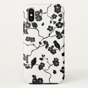 Schwarz-Weiß-Muster Vögel auf Kirschblüten Case-Mate iPhone Hülle
