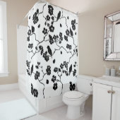 Schwarz-Weiß-Muster Vögel auf Kirschblüten Duschvorhang (Beispiel)