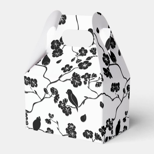 Schwarz-Weiß-Muster Vögel auf Kirschblüten Geschenkschachtel (Rückseite)
