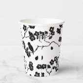 Schwarz-Weiß-Muster Vögel auf Kirschblüten Pappbecher (Rechts)