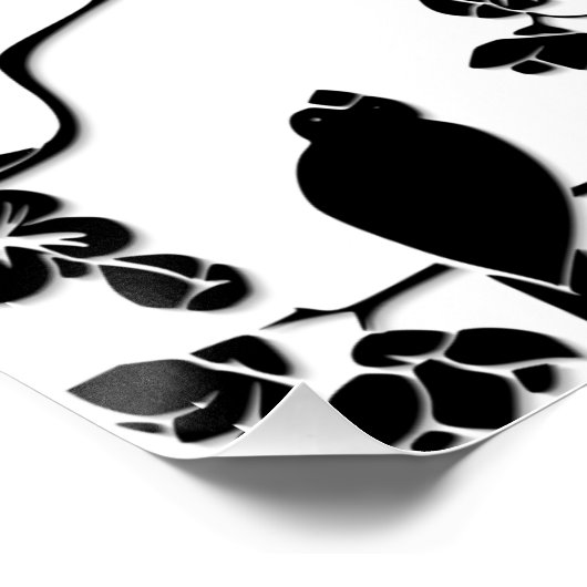 Schwarz-Weiß-Muster Vögel auf Kirschblüten Poster (Ecke)