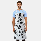 Schwarz-Weiß-Muster Vögel auf Kirschblüten Schürze (Getragen)