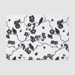 Schwarz-Weiß-Muster Vögel auf Kirschblüten Seidenpapier