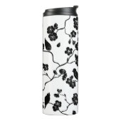 Schwarz-Weiß-Muster Vögel auf Kirschblüten Thermosbecher (Nach links gedreht)