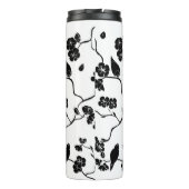 Schwarz-Weiß-Muster Vögel auf Kirschblüten Thermosbecher (Rückseite)