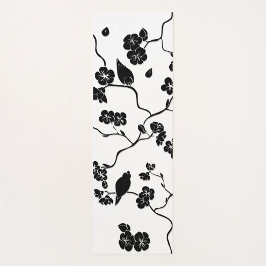Schwarz-Weiß-Muster Vögel auf Kirschblüten Yogamatte (Rückseite)
