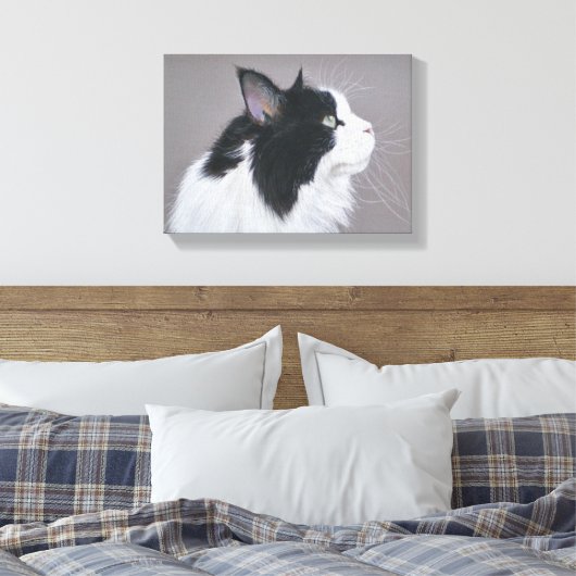 Schwarz-Weiß-Mutterfarben-Katze Leinwanddruck (Insitu (Schlafzimmer))