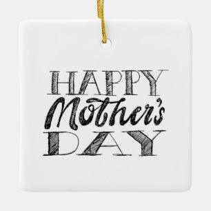 Schwarz-weiß-Muttertags-Lettering & Herz Keramikornament