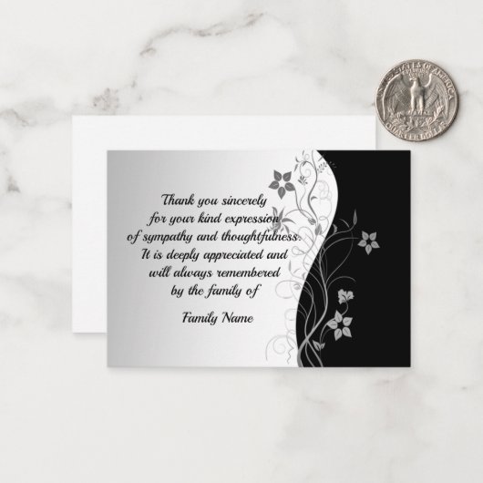 Schwarz-Weiß nach der Beerdigung Danke Karten (Vorderseite/Rückseite Beispiel)