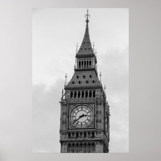 Schwarz-weiß Naher Big Ben Clock Tower London Poster (Vorne)
