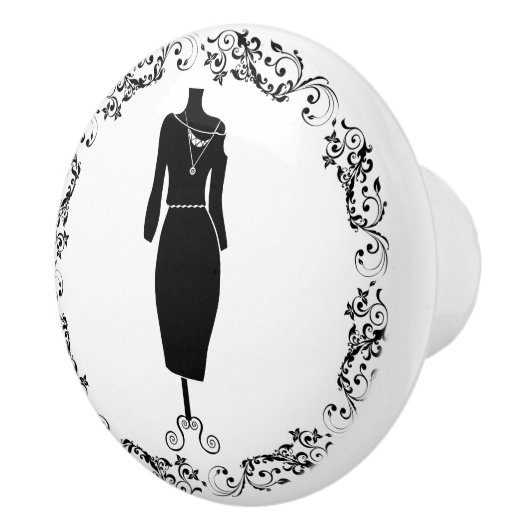 Schwarz-Weiß-Nähraum Bodice Dress Form Keramikknauf (Rechts)