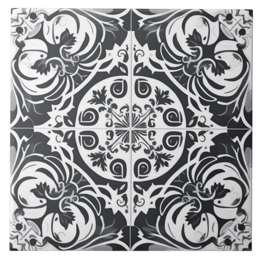 Schwarz-Weiß-Nahtlose Portugiesische Keramik Tile Fliese (Vorderseite)