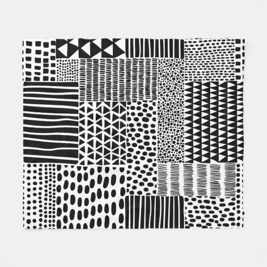 Schwarz-Weiß-Nahtloses Doodle-Muster. Hand-zeichn Fleecedecke (Vorderseite (Horizontal))