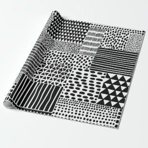 Schwarz-Weiß-Nahtloses Doodle-Muster. Hand-zeichn Geschenkpapier