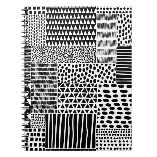 Schwarz-Weiß-Nahtloses Doodle-Muster. Hand-zeichn Notizblock (Vorderseite)