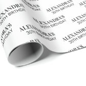 Schwarz-weiß Name Age Chic Geburtstag Geschenkpapier (Rolleneckpunkt)