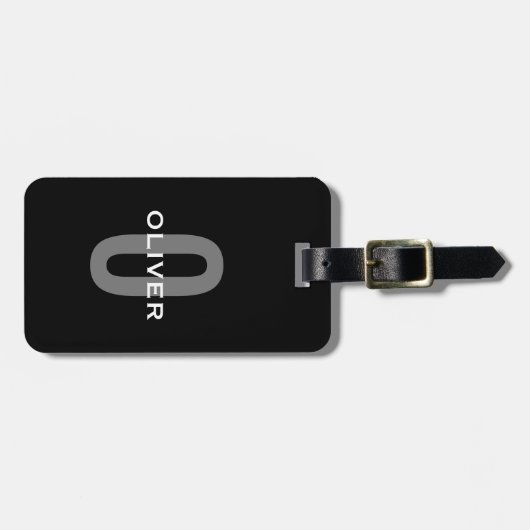 Schwarz-Weiß-Name der personalisierten Monogramm Gepäckanhänger (Vorderseite horizontal)