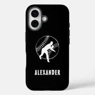 Schwarz-Weiß Name Männlicher Spieler Baseball Pitc iPhone 16 Hülle