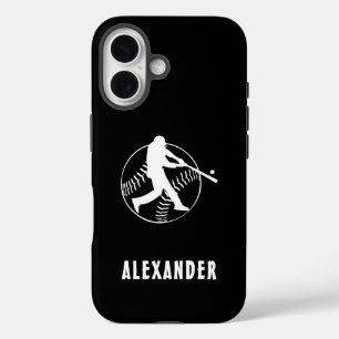 Schwarz-Weiß Name Männlicher Spieler Baseball Schl iPhone 16 Hülle