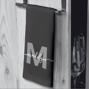 Schwarz Weiß Name Monogramm Geschirrtuch