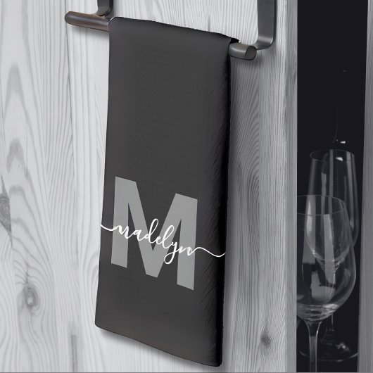Schwarz Weiß Name Monogramm Geschirrtuch