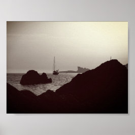Schwarz-Weiß-Nautikfoto - Boot Seascape Poster