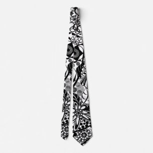 Schwarz-weiß Neck Tie - Blumenstrauß Krawatte