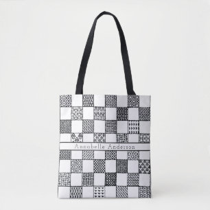 Schwarz-Weiß-Needlepoint personalisiert Tasche