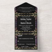 Schwarz-Weiß-Neon-Rahmen Blumenzehen All In One Einladung (Innen Boden)