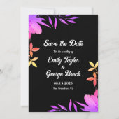 Schwarz-Weiß-Neonfarben Blumenzehen Save The Date (Vorderseite)