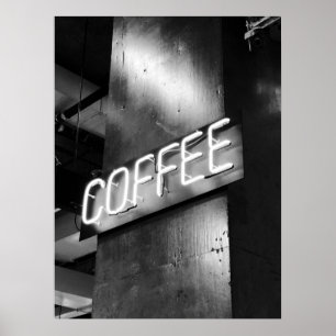 Schwarz-Weiß-Neonkaffee-Schildkröte Poster