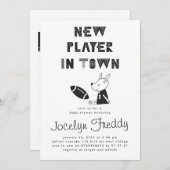 Schwarz-Weiß-Neuer Spieler in Town Boy Baby Shower Einladung (Vorne/Hinten)
