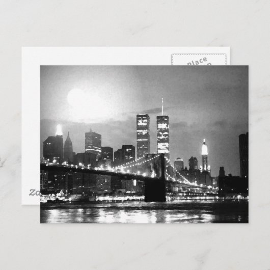 Schwarz & Weiß New York City - Nacht Postkarte (Vorne/Hinten)