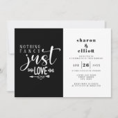 Schwarz-weiß nichts Extravagant nur Liebe Hochzeit Einladung (Vorderseite)