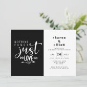 Schwarz-weiß nichts Extravagant nur Liebe Hochzeit Einladung (Stehend Vorderseite)