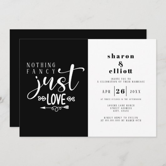 Schwarz-weiß nichts Extravagant nur Liebe Hochzeit Einladung (Vorne/Hinten)