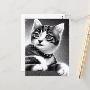 Schwarz/Weiß Niedlich Retro Kitten Postkarte