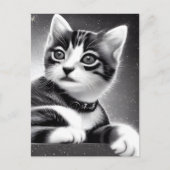 Schwarz/Weiß Niedlich Retro Kitten Postkarte (Vorderseite)