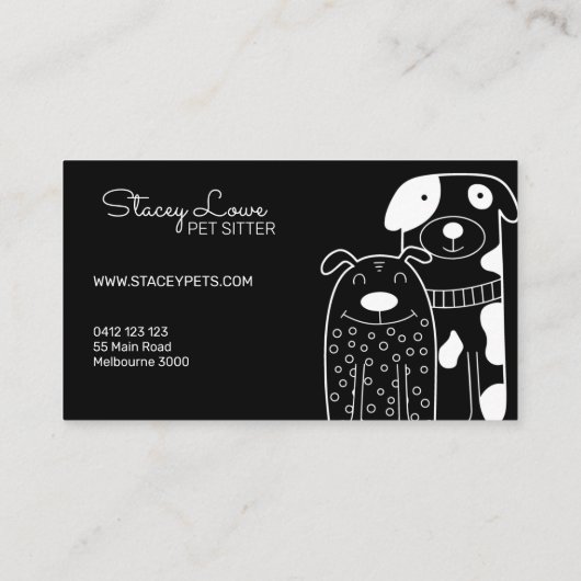 Schwarz-Weiß Niedliche Hunde Sitzgelegenheit | Dog Visitenkarte (Rückseite)