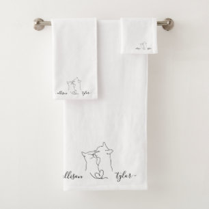 Schwarz-Weiß Niedliche Katzen Hochzeitscouchname Badhandtuch Set