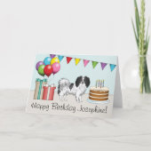 Schwarz-Weiß Niedliche Phalène Hund farbenfroh Geb Karte (Vorderseite)