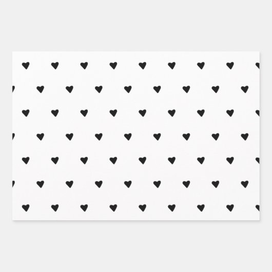 Schwarz-Weiß Niedliche, winzige Herzen Minimalisti Geschenkpapier Set (Vorderseite)